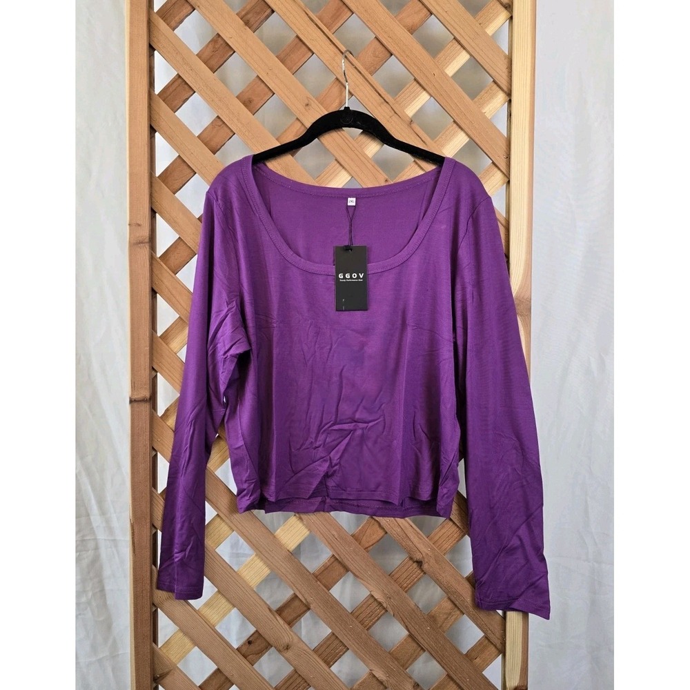NWT GGOV Womens Long Sleeve Crop Top Square Crewneck Top - Purple - Size 2XL